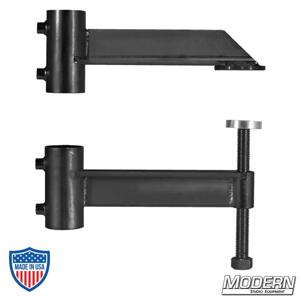 Deep Jaw Speed C-Clamp for film grip rigging with 1-1/2" Speed-Rail® receivers, black zinc, welded cold roll steel, top and side view.