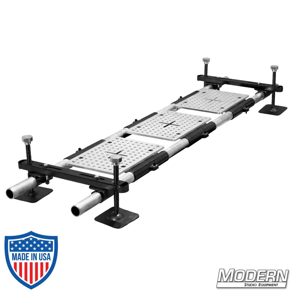 Modern Deluxe Hood Mount Complete for 1-1/4-inch Speed-Rail® - Black Zinc with aluminum plates and leveling legs for film rigging.