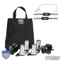 Door Mount Kit for Speed-Rail® with hooks, pipe fitting starters, aluminum washers, ratchet tie downs, bolts, storage bag for film grip rigging