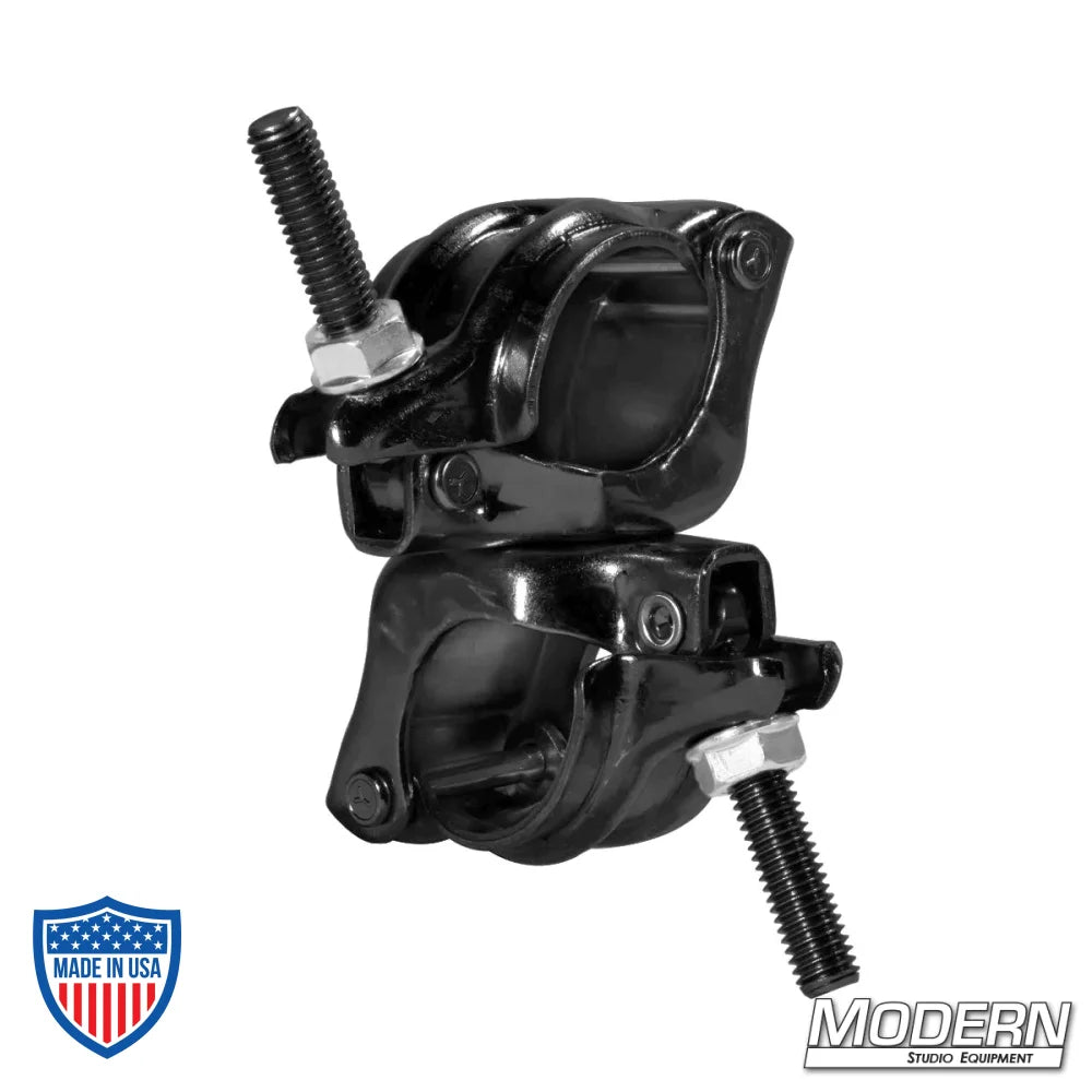 Fixed Cheeseboro Clamp - Black Zinc with Nut for film grip rigging, steel clamps with rivets, positioned at 90 degrees.