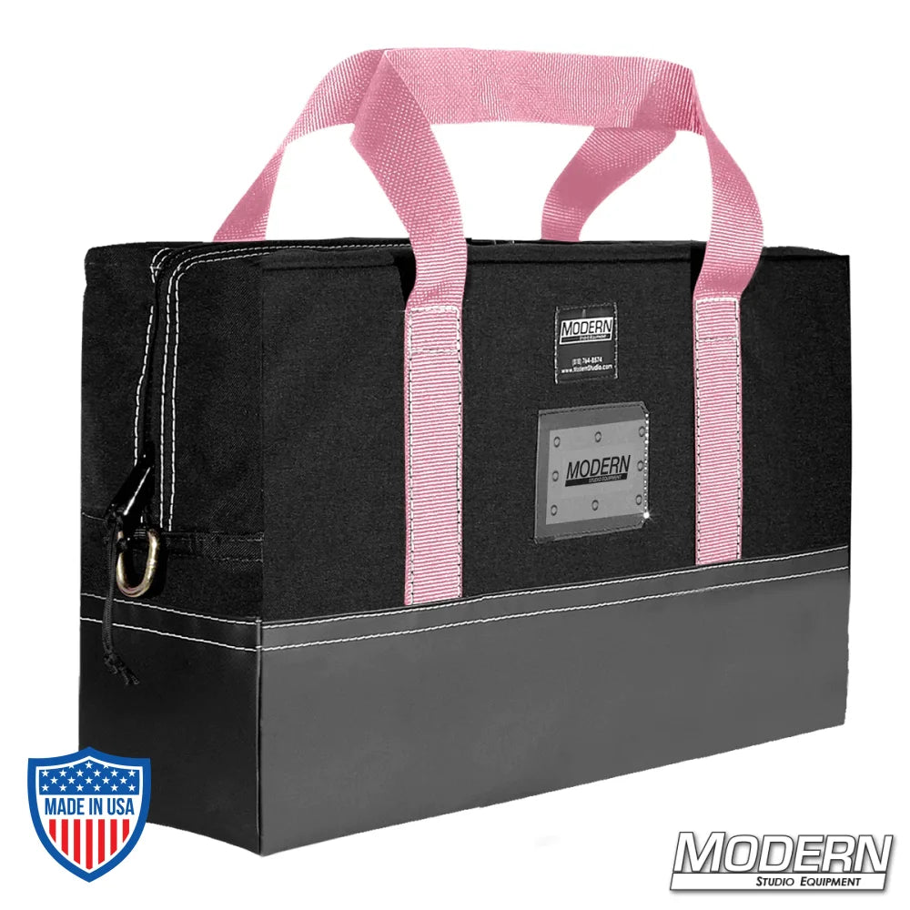 Black Flag Bag with Pink Handles for Film Grip Rigging - 12" x 18" Size, Cordura Fabric, Zippered Closure, Coroplast Lined, by Modern Studio Equipment