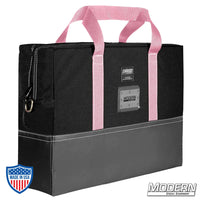 Black Cordura film grip rigging bag with pink handles and vinyl bottom, 18" x 24" size, by Modern Studio Equipment.