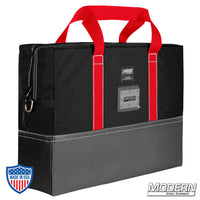 Black Cordura film grip rigging bag with red handles, zippered closure, and protective vinyl bottom, perfect for carrying 18" x 24" flags/scrims.