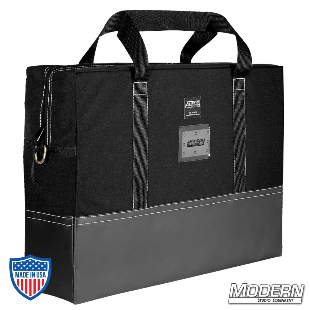 Durable 24" x 36" flag bag for film grip rigging with Cordura exterior, zippered closure, vinyl bottom, and Coroplast lining.