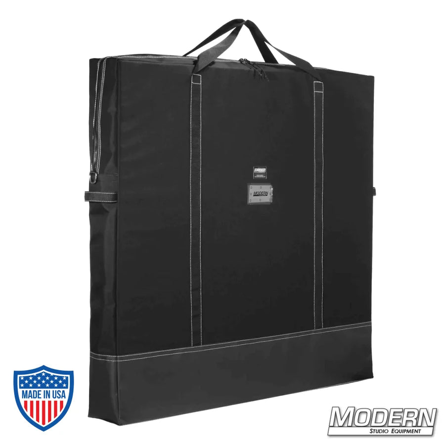 Durable 40" x 40" flag bag made of Cordura fabric with handles, heavy-duty zippered closure, and vinyl bottom, ideal for film grip and rigging.