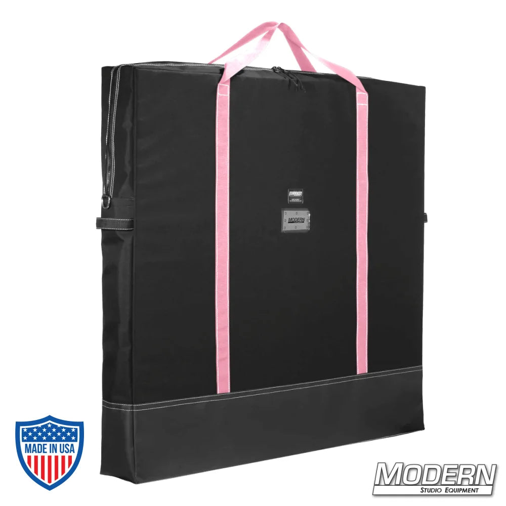 40" x 40" film grip rigging carrying bag made of Cordura fabric with vinyl bottom, heavy-duty zipper, and pink handles for 7 flags/scrims.