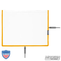 Flex Scrim 10" x 12" on military-grade stainless open-end frames for film grip and rigging in lighting control.