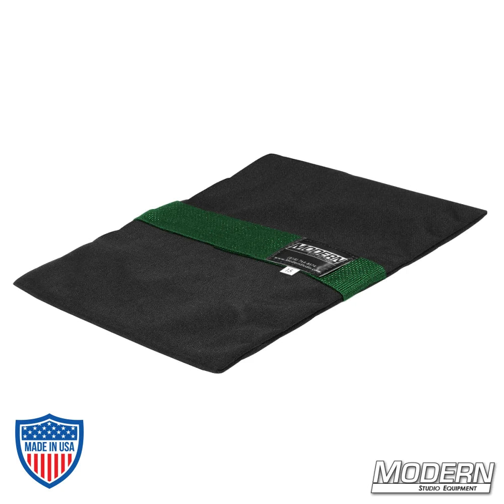 Flyaway Sandbag 15 lbs for film grip rigging, made from Cordura 1000, with velcro closure, empty, green strap, Modern Studio Equipment