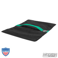 Flyaway Sandbag 35 lbs made from Cordura 1000 with velcro closure, ideal for film grip and rigging tasks, shown empty without silica sand.