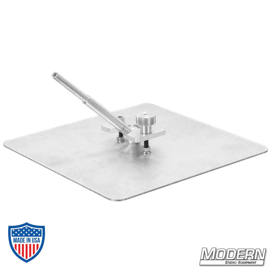 Foam core holder with swivel pin for film grip rigging, featuring an 8x8 flat aluminum plate for secure attachment on gobo or grip head.