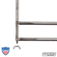 Close-up of the 48" x 48" foldable frame corner with wingnut for film grip and rigging.