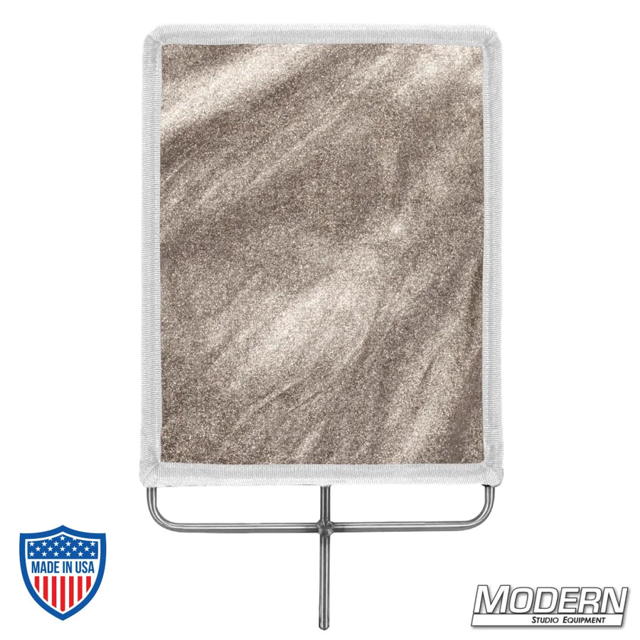 Gold Lame fabric on 304 military grade stainless steel frame for film grip rigging, providing soft, warm, diffuse reflective bounce.