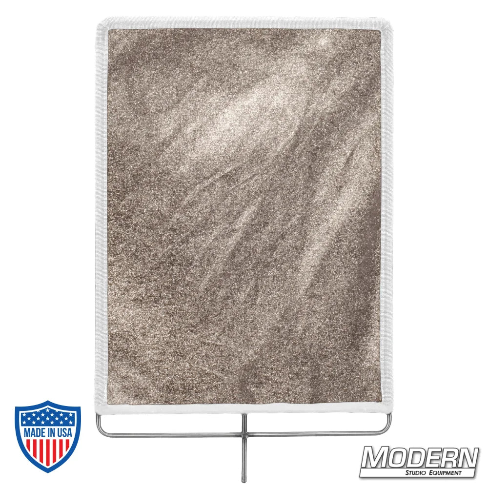 Gold Lame fabric on a stainless steel frame for film grip and rigging, providing a soft, warm, diffuse reflective bounce