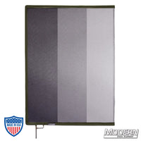 Graduated scrim with open-end stainless steel frame for film grip and rigging, featuring 0.6, 1.2, & 1.8 stop material.