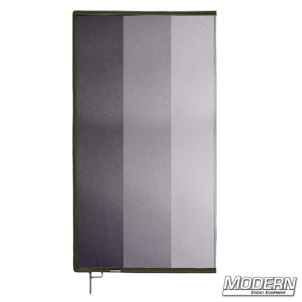 Graduated Scrim with open end stainless steel frame featuring 0.6, 1.2, & 1.8 stop material for film grip and rigging use