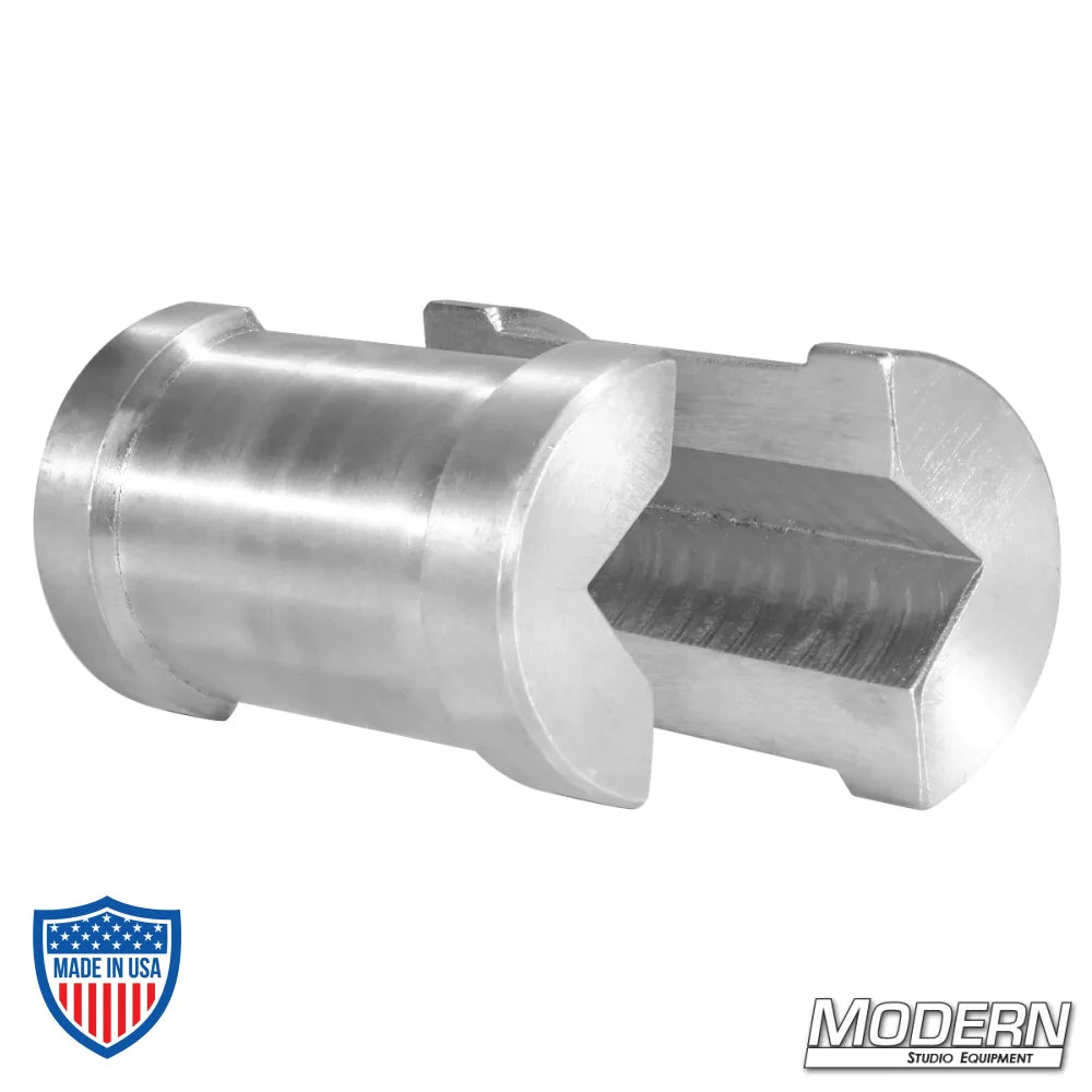 Grid Clamp Reducer for Square Tube made from 6061 aluminum, used in film grip and rigging.