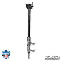 Grid Clamp with Double Riser Baby Telescoping Arm in Black Zinc for film grip rigging, steel construction with 5/8" male baby pin.