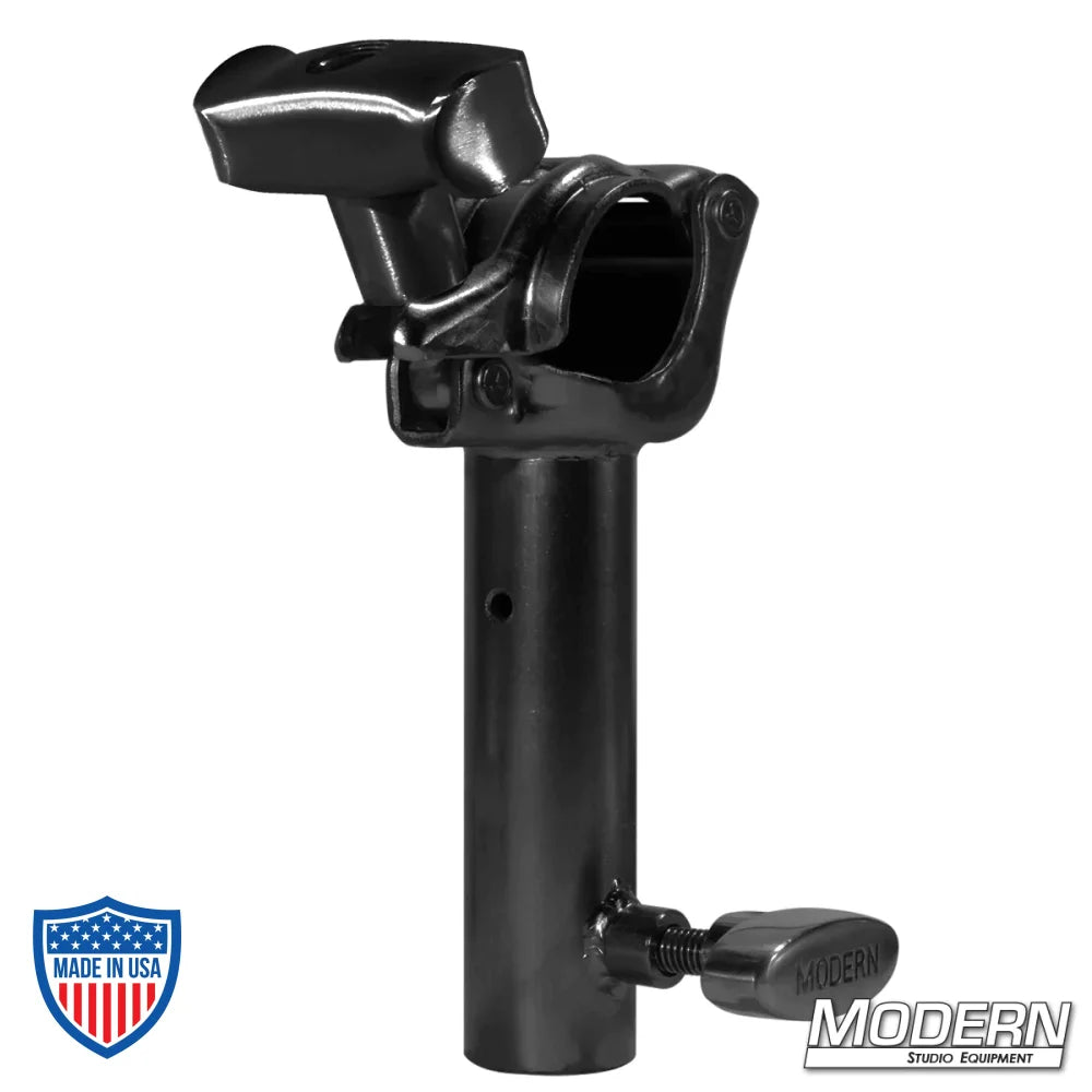 Grid Clamp with Junior Receiver in Black Zinc with Spin Handle for film grip and rigging.