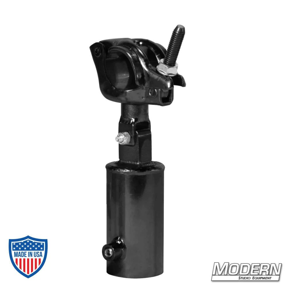 Grid clamp with black zinc finish and swivel 1-1/2" Speed-Rail receiver, ideal for film grip and rigging equipment.