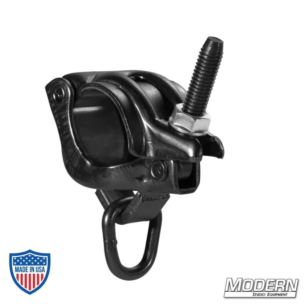 Grid Clamp with Swivel D-Ring in Black Zinc Finish for Film Rigging and Grip, Works with 1-1/4" or 1-1/2" Schedule 40 Aluminum Speed-Rail