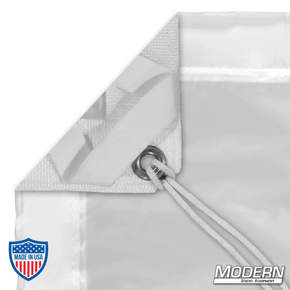Half Soft Frost textile with grommets and ties, perfect for film grip and rigging. Includes webbing and elastic on all corners, with a storage bag.