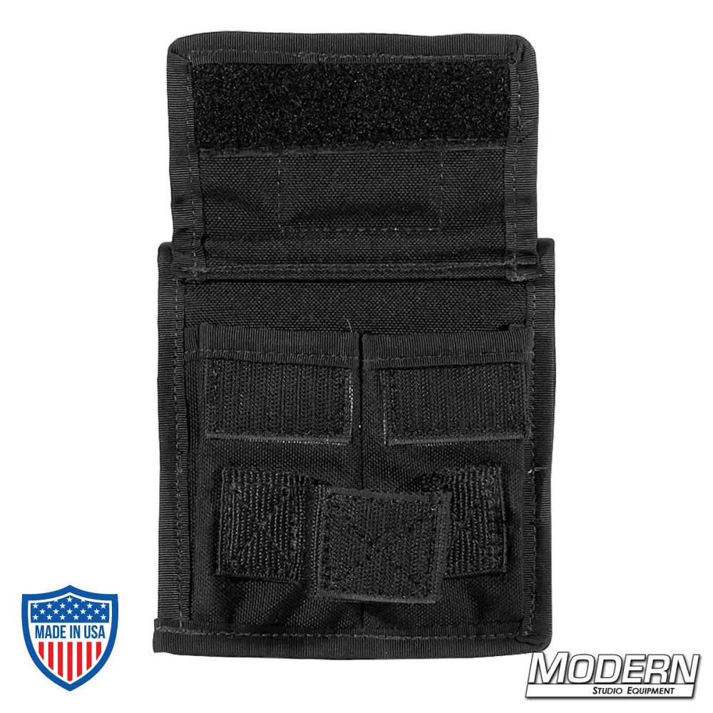 Hammer and nail holder with velcro safety strap, made of durable cordura fabric for film grip and rigging.