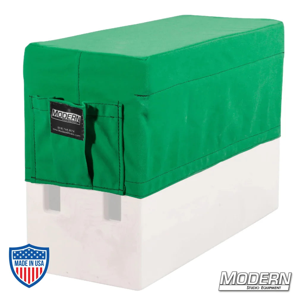 Horizontal Apple Box Seat Cover with Pocket for film grip and rigging, 2" padded Cordura 1000 fabric, water repellent, fits Full Apple Box.