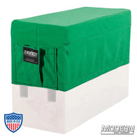 Horizontal Apple Box Seat Cover with Pocket for film grip and rigging, 2" padded Cordura 1000 fabric, water repellent, fits Full Apple Box.