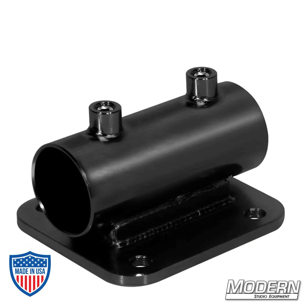 Black zinc horizontal receiver with flat plate for 1-1/2" Speed-Rail®, ideal for film grip and rigging setups, with set screws.