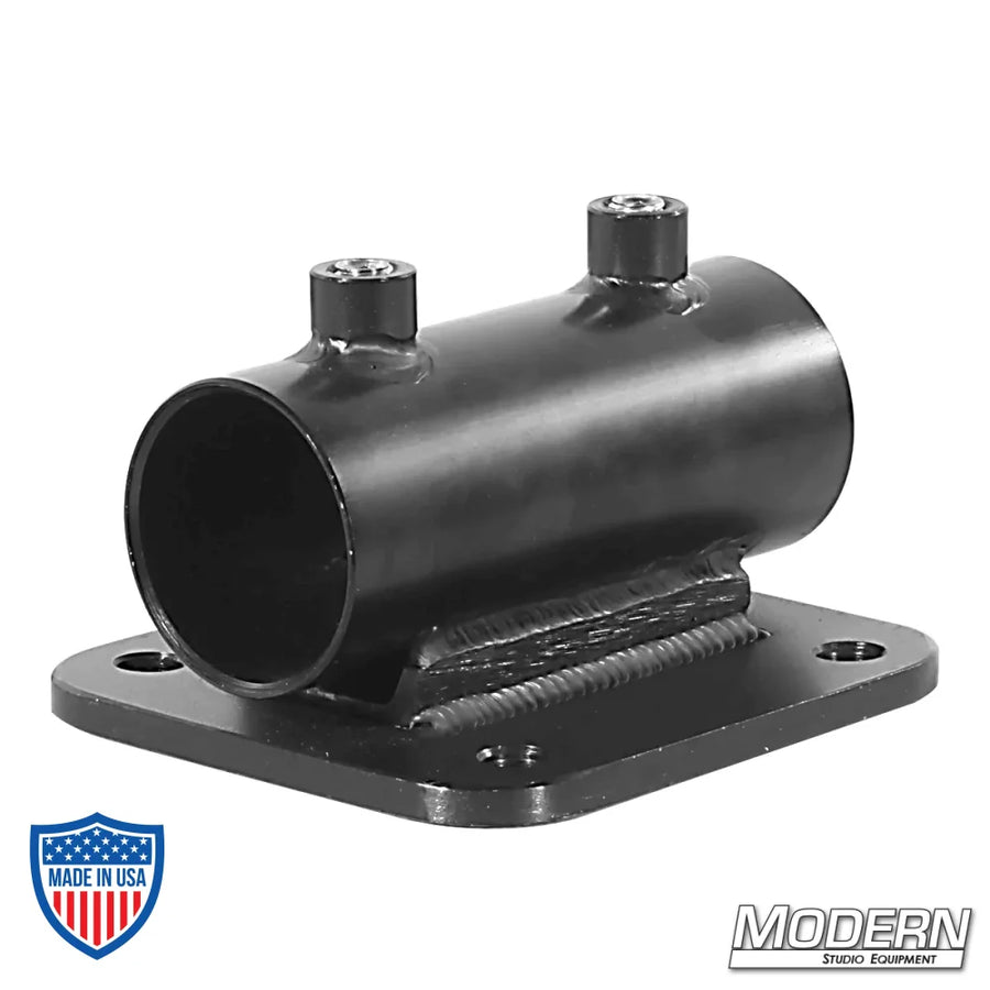 Horizontal receiver with flat plate for 1-1/4" Speed-Rail®, black zinc, used in film grip and rigging equipment.