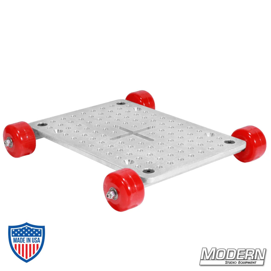 Aluminum Ice-Sled Table Top Dolly with skateboard wheels for film grip and rigging, ideal for smooth table top camera shots.