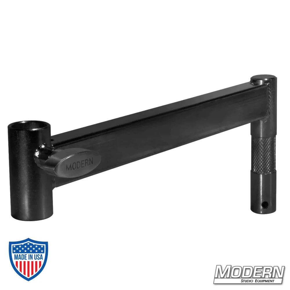 Junior Offset Arm Black Zinc 16" with 1-1/8" male pin and female receiver for film grip and rigging.