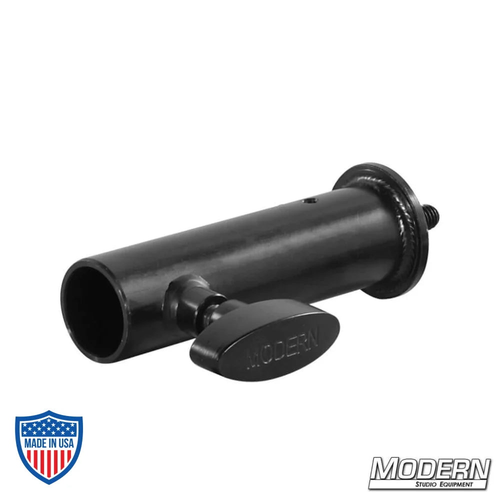 Junior Receiver to 3/8" Male Black Zinc with T-Handle for film grip rigging equipment.