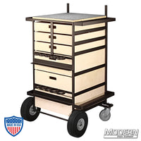 Large Grip Cart for organizing and transporting film grip rigging equipment with drawers, light stand space, caster wheels, and spray paint rack