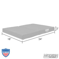 Large foldable kneeling pad made from durable cordura 1000 material for film grip and rigging in grey color with measurements