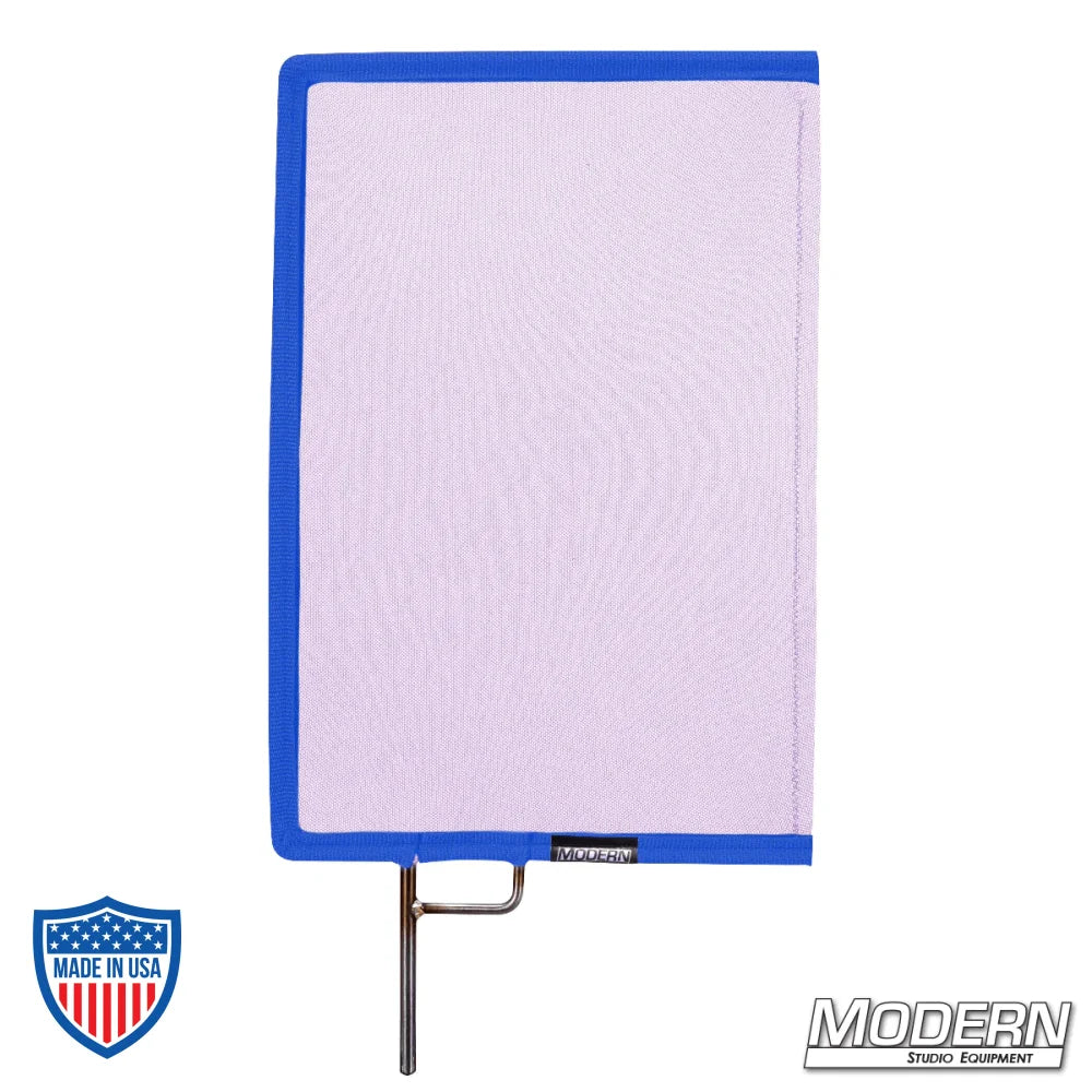 Lavender Scrim with open end stainless steel frame for film grip rigging, 0.3 stop material, subtly reduces light without altering the pattern.