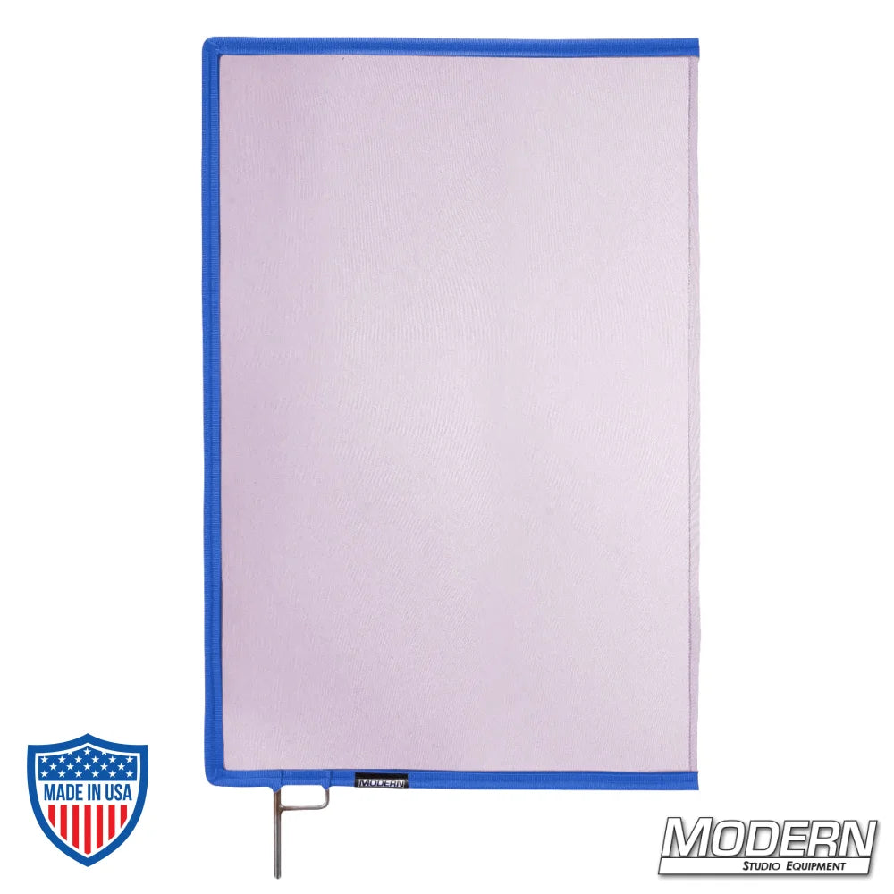 Lavender Scrim with stainless steel frame for rigging, subtly reduces light by 0.3 stop, perfect for film production and grip setups.