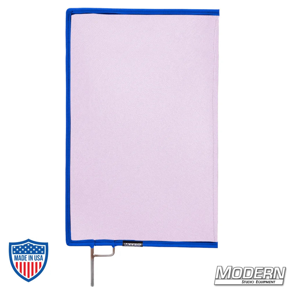 Lavender Scrim with stainless steel frame for film grip rigging, reduces light subtly, 0.3 stop material.