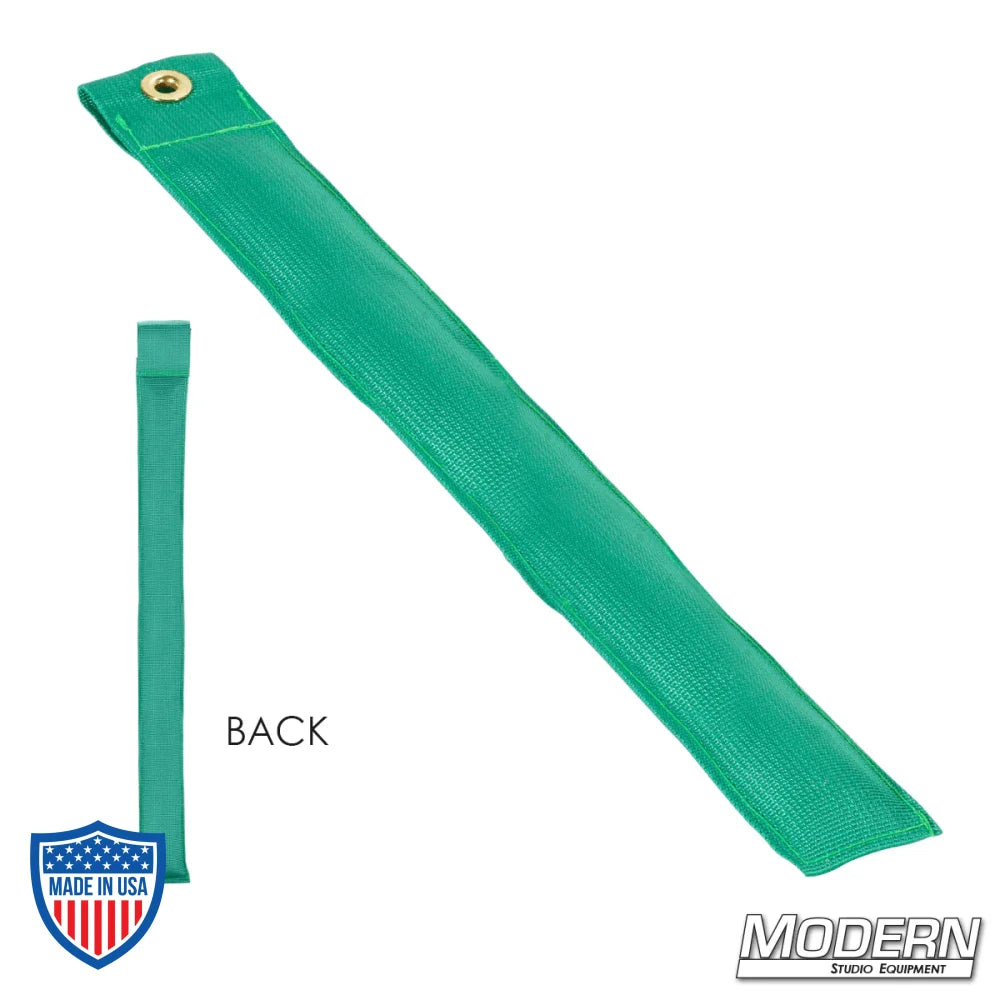 12" green marker by Modern, made of durable Cordura 1000, used for film grip and rigging, shown front and back views.