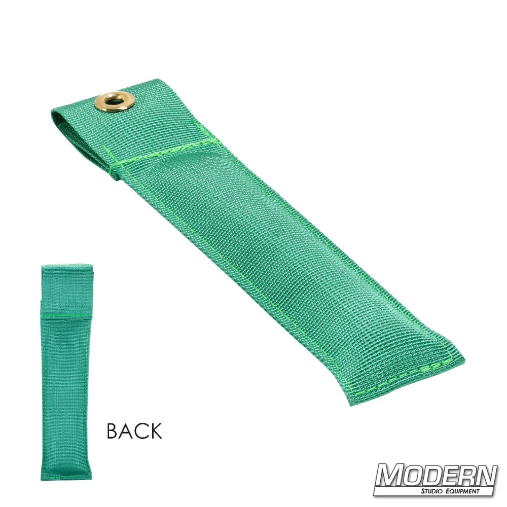 Modern 4" durable Cordura marker for film grip and rigging, heavy-duty green marker with a secure fastening loop.
