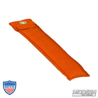 Modern Studio Equipment’s 4" orange marker for film grip and rigging, made of durable Cordura 1000 fabric and filled with shot for stability.