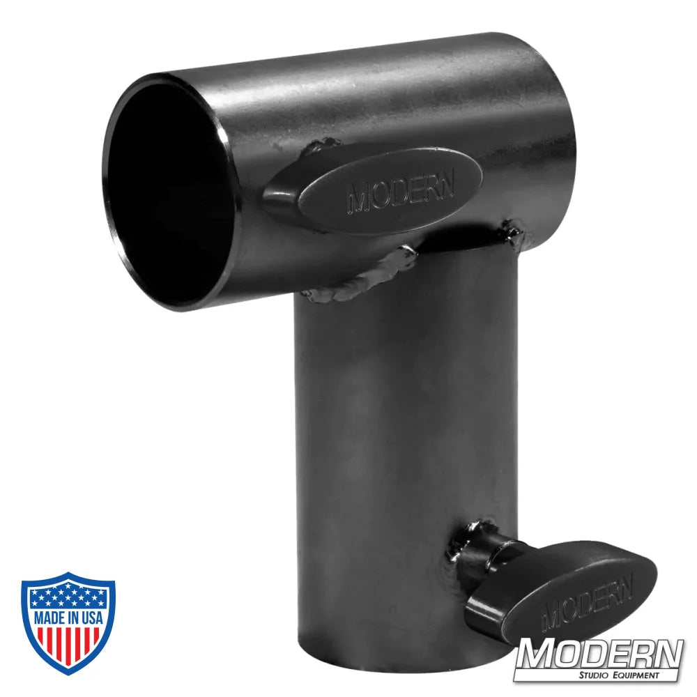 Black zinc Mini Corner with T-Handles for 1-1/2" Speed-Rail®, used in film grip rigging for creating 90° frame corners.