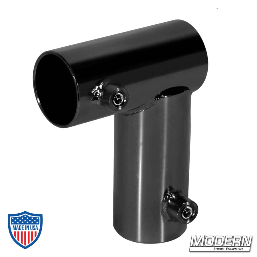Black zinc Mini Corner for 1-1/4" Speed-Rail® with set screws for film grip and rigging.