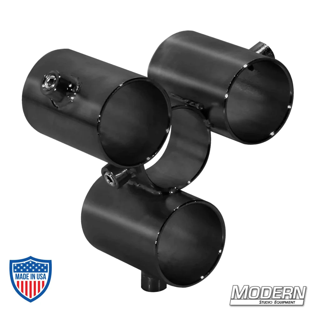 Mini Truss Maker for 1-1/4" Speed-Rail with three 1-1/2" receivers for hanging lights, ideal for film grip rigging in tight spaces