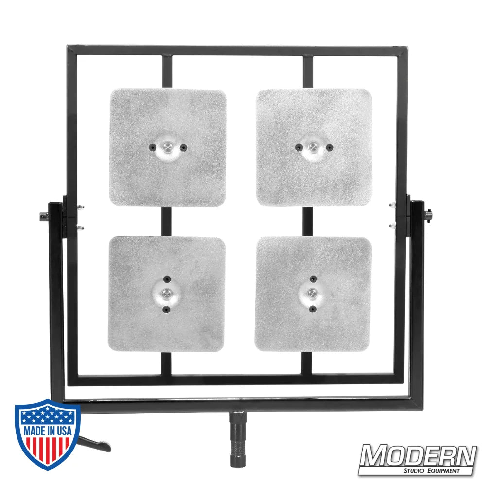 2' x 2' mirror boards with foam core holders for film grip rigging and positioning, complete with a bale and 1-1/8" jr. pin attachment.