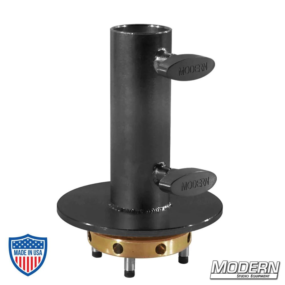Mitchell to 1-1/2" Adapter - Black Zinc with T-Handles for film grip rigging equipment.