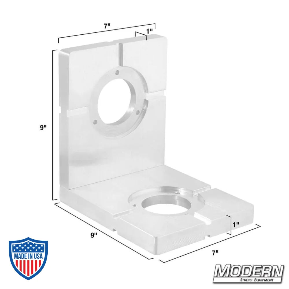 Mitchell to Mitchell L-Plate for film grip rigging with dimensions 9"x9"x7" from Modern Studio Equipment