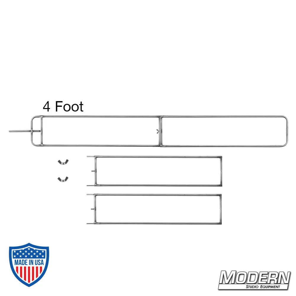 Modular Wag Flag Frame made from military grade 304 stainless steel, adjustable to 4', 6', or 8' for film grip rigging, perfect for travel and shipping.