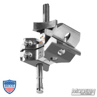 MP-9 film rigging clamp with 5/8" baby pin in nine positions for diverse grip and rigging solutions.