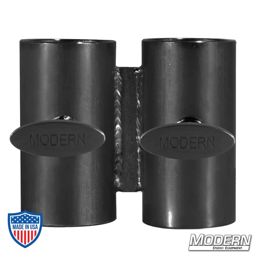 Black Narrow Over and Under 1-1/2" Speed-Rail® fittings with T-handles for film grip rigging